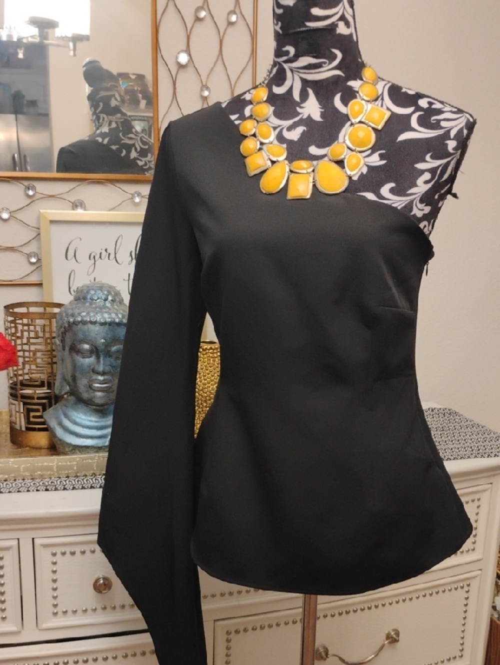 Fashion Nova Black One-Shoulder Long Sleeve Top